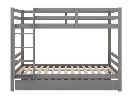 Lits superposés 140x200 cm avec lit gigogne 90x200 cm - garde-corps et escalier - Bois MDF - gris EDHJ08165