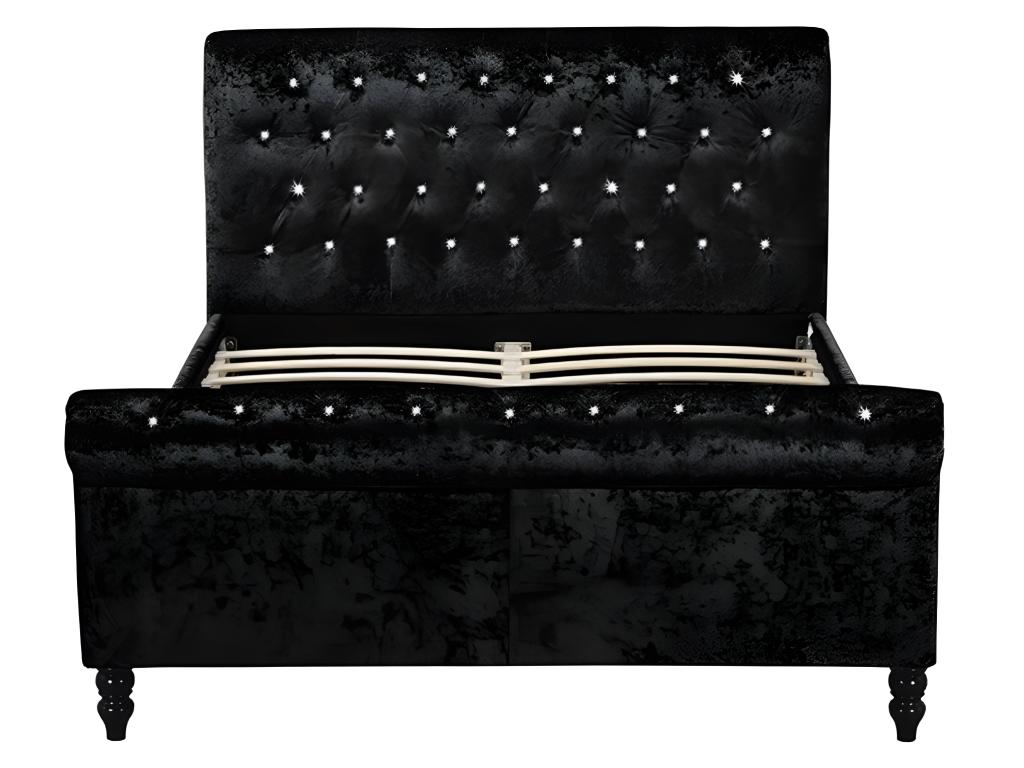 Lit Chezlova Luxe Velours - Tissu Noir - 140x190 cm UPII94439