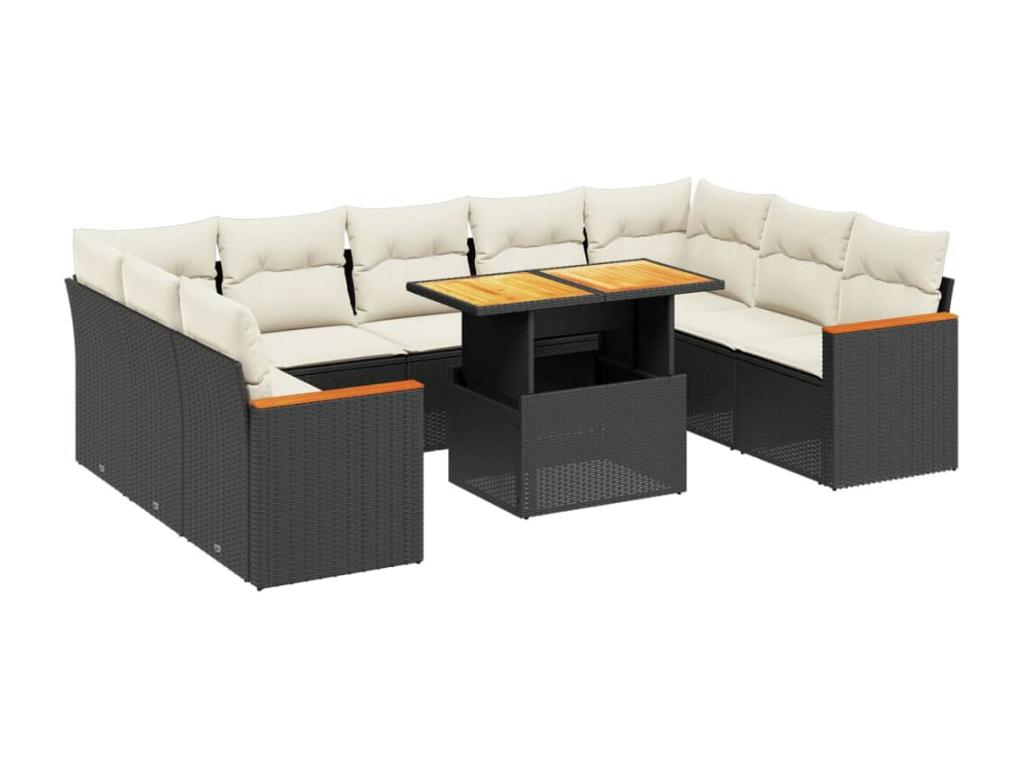 Salon de jardin 10 pcs avec coussins noir résine tressée GWYW50596