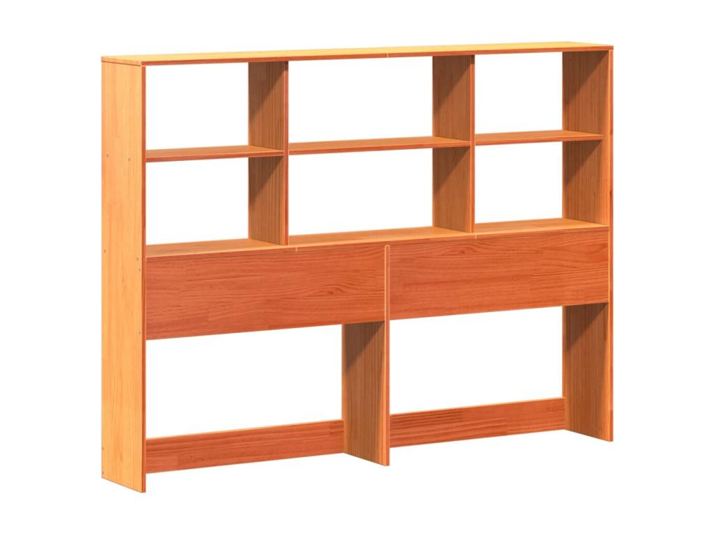 Lit bibliothèque sans matelas cire marron 160x200cm bois massif XEAN43510