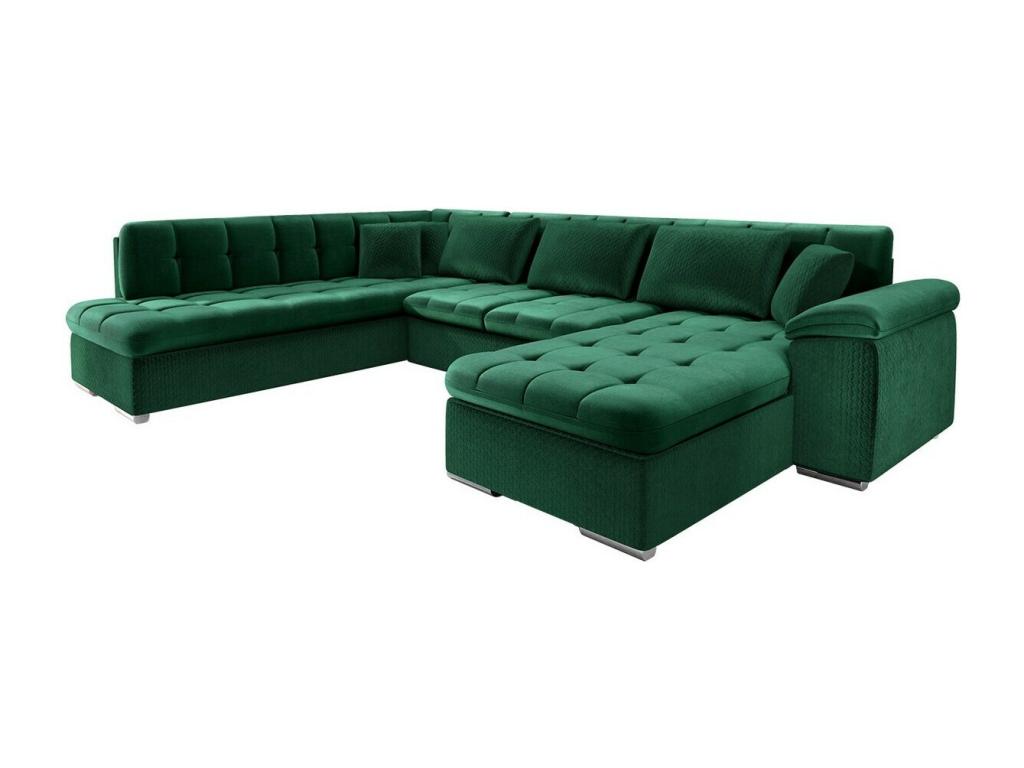 Canapé d'angle Chezlova 170 Vert Fonction de couchage Boîte de literie 348x205x76cm TOMC69506
