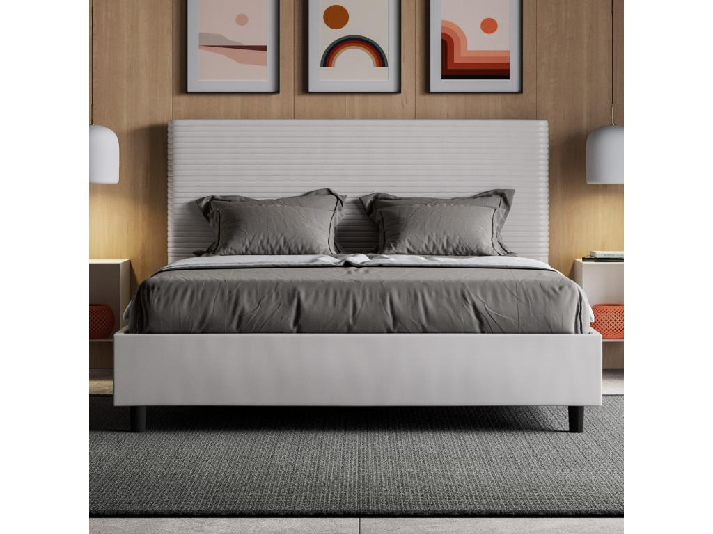 Lit avec sommier rembourrée 160x200 similicuir blanc Chezlova VQDB98129