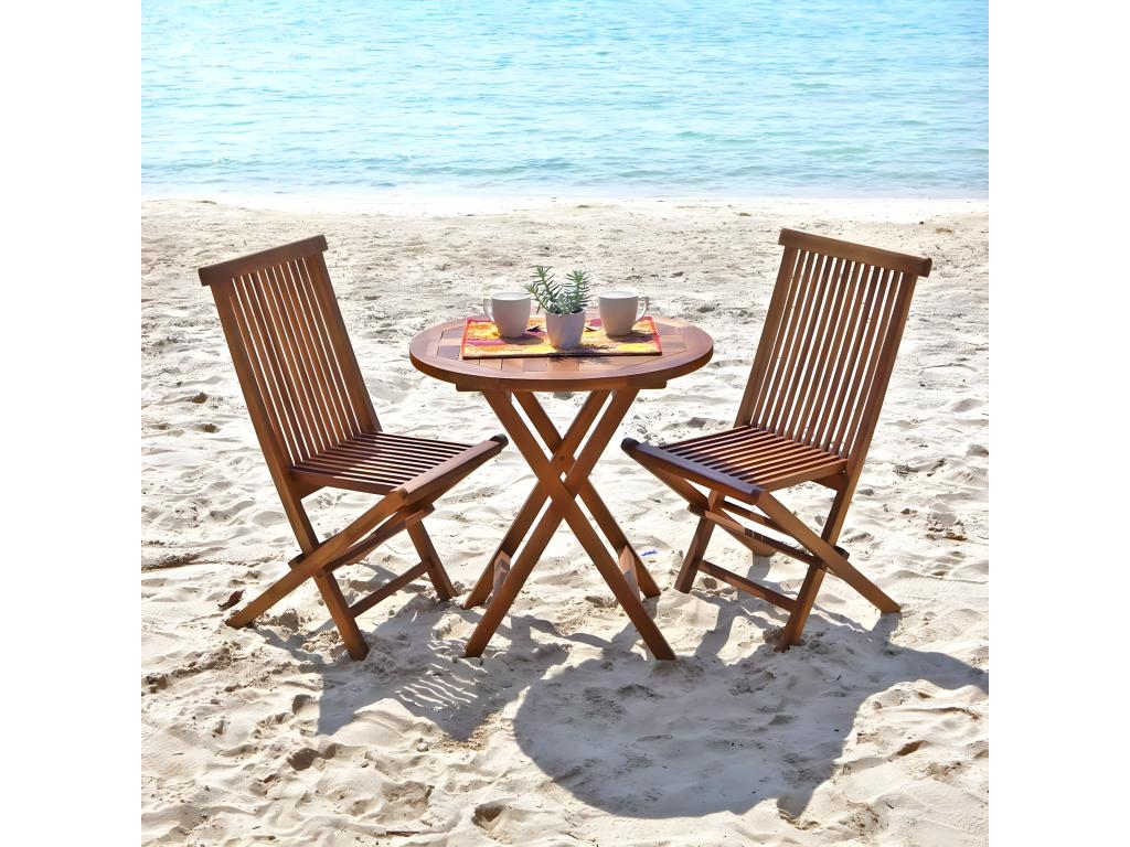 Salon de jardin en teck huilé massif pliant 2/4 places KLGG72021