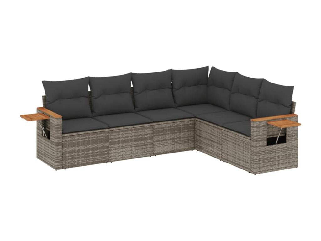 Salon de jardin 6 pcs avec coussins gris résine tressée YCEJ49661
