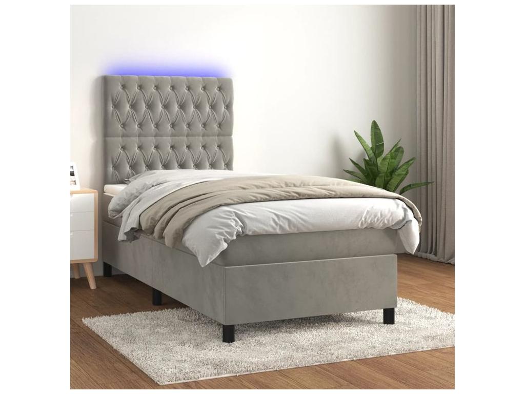 Sommier à décohaute de lit et matelas et LED Gris clair 90x200 RXST41677