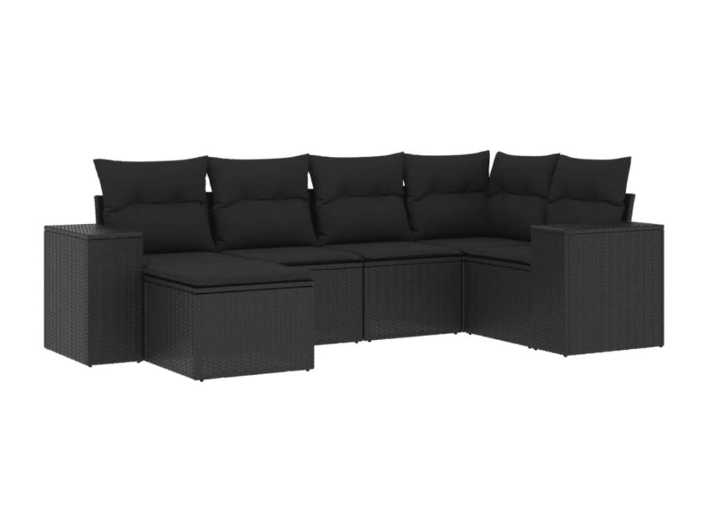 Salon de jardin 6 pcs avec coussins noir résine tressée ZWCX56252