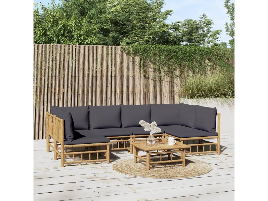 Salon de jardin 7 pièces avec coussins gris foncé Chezlova XYIY93119
