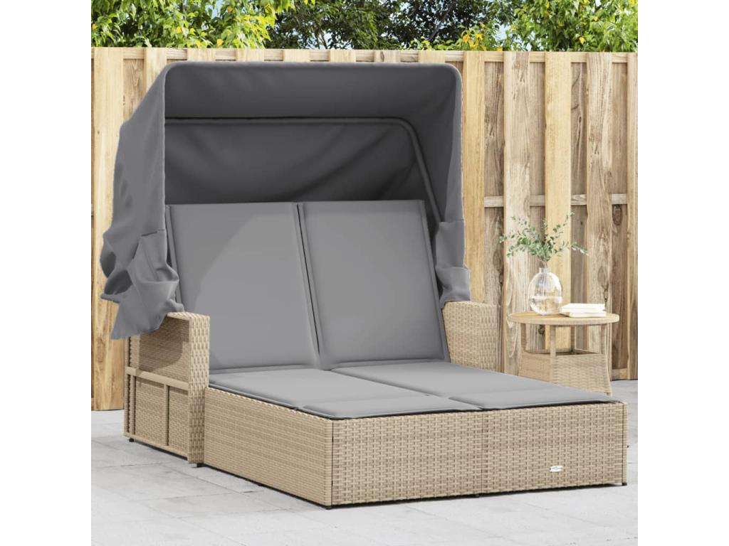 Méridienne double et auvent et coussins méChezlova beige rotin BPXW14561