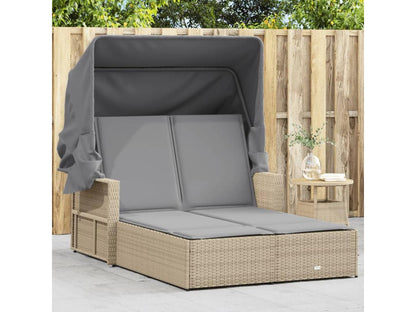 Méridienne double et auvent et coussins méChezlova beige rotin BPXW14561