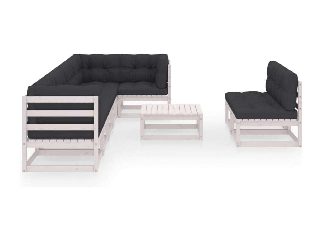 Salon de jardin 9 pièces avec coussins Bois de pin massif OAUG46104