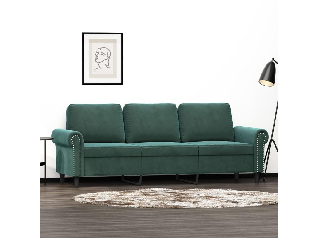 Canapé à 3 places Vert foncé 180 cm Velours ASNV70313