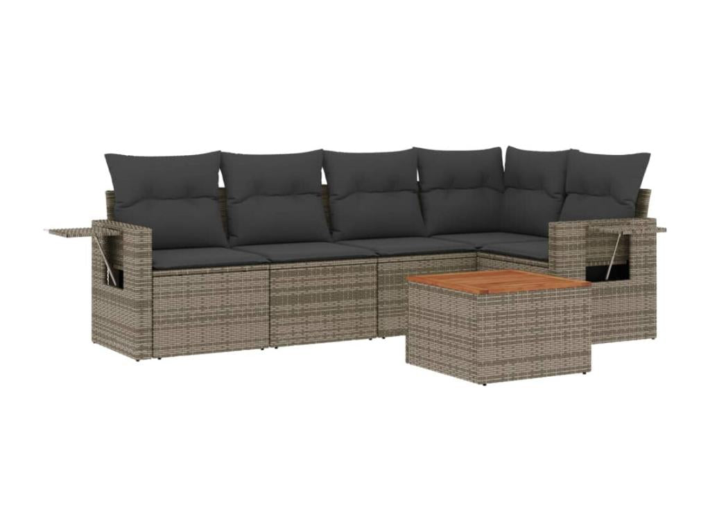 Salon de jardin 6 pièces avec coussins gris résine tressée KSCA73043