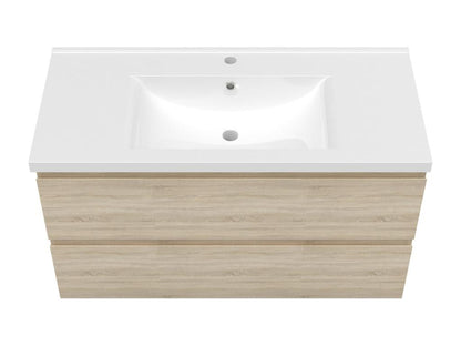 Ensemble meuble Salle de Bain 100cm Chêne Chezlova simple vasque et miroir lumineux 3 couleurs et dimmable NLEJ54886