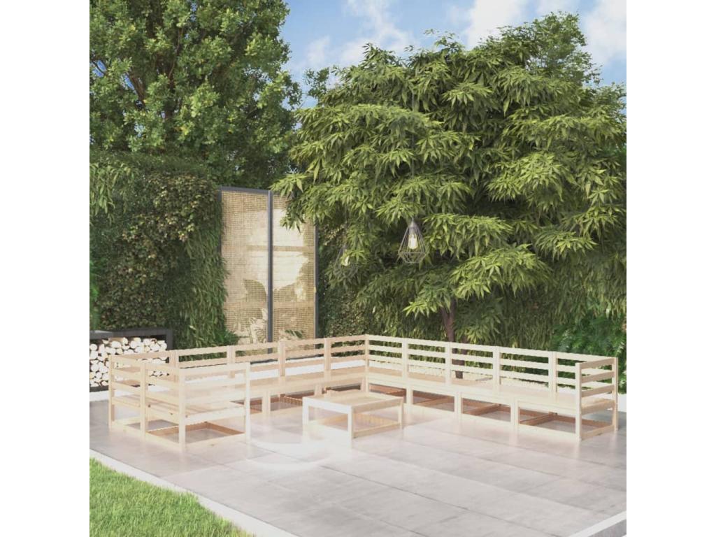 Salon de jardin 11 pièces bois de pin massif DHQW86363