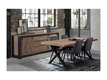 Chezlova - Ensemble Buffet et Table 170 cm Aspect Bois Finition Chezlova Piètement X Métal Noir UUGK84606