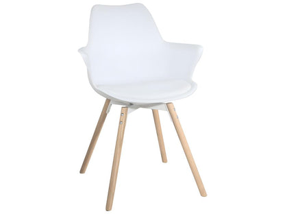Lot 2 chaises scandinaves coupe pieds bois clair et coussin simili cuir MOTI blanc OZVX03465