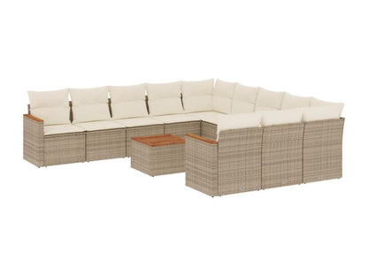 Salon de jardin avec coussins 12 pcs beige résine tressée SBVN85111