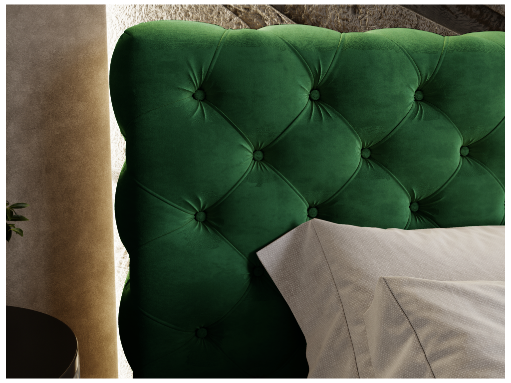 Lit rembourré avec rangement - 120x200 - lit double - velours - vert - Chezlova VUJW28135