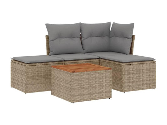 Salon de jardin avec coussins 5 pcs beige résine tressée VMWZ48121
