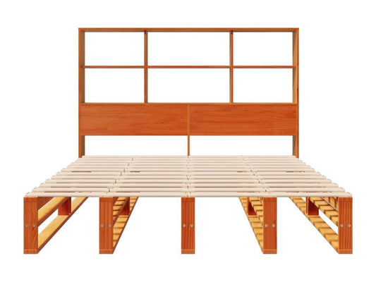 Lit bibliothèque sans matelas cire marron 160x200cm bois massif XEAN43510
