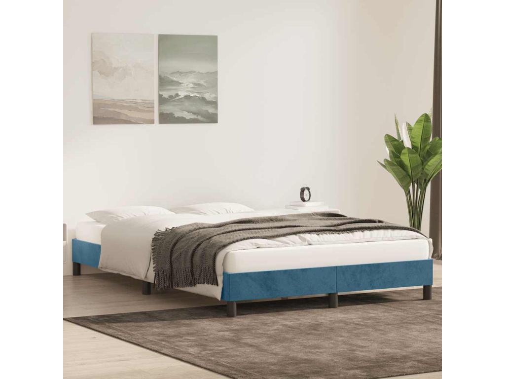 Cadre de lit sans matelas bleu foncé 140x220 cm velours JRSJ79353