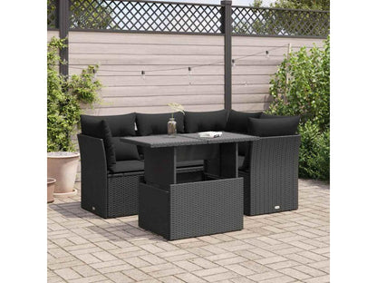 Salon de jardin 5 pcs avec coussins noir résine tressée BCFR55960