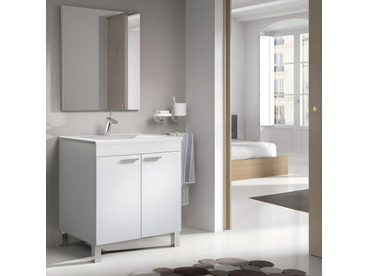 Meuble salle de bain Sous-vasque 60 cm avec 2 portes Miroir coloris blanc brillant - H80 x Longueur 60 x Profondeur 45 cm YDDP57776