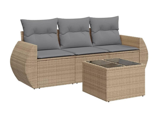 Salon de jardin avec coussins 4 pièces beige résine tressée FYTV75179