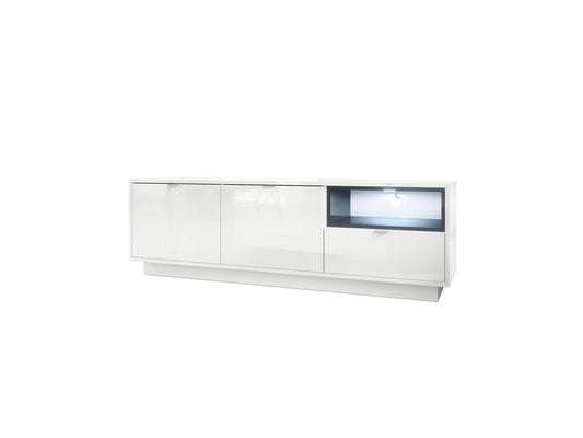 Meuble TV 153 Cm Laqué Blanc Avec Insertion Gris LED lxhxp 153x48x38. NESB55411