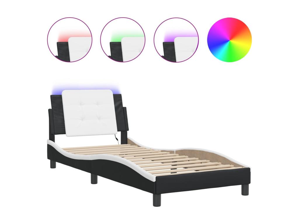 Cadre de lit avec Chezlovaères LED noir blanc 80x200 cm similicuir LIXC33239