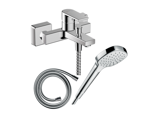 Pack mitigeur bain douche mécanique Decohaute Vernis Shape C2 Flexible Isiflex Pommeau Decohaute Select E EcoSmart blanc/chromé XWAY12267