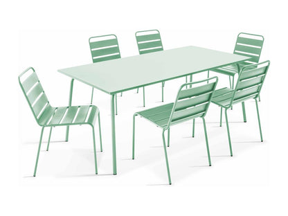 Ensemble table de jardin et 6 chaises en métal vert sauge - Chezlova XGHV88430