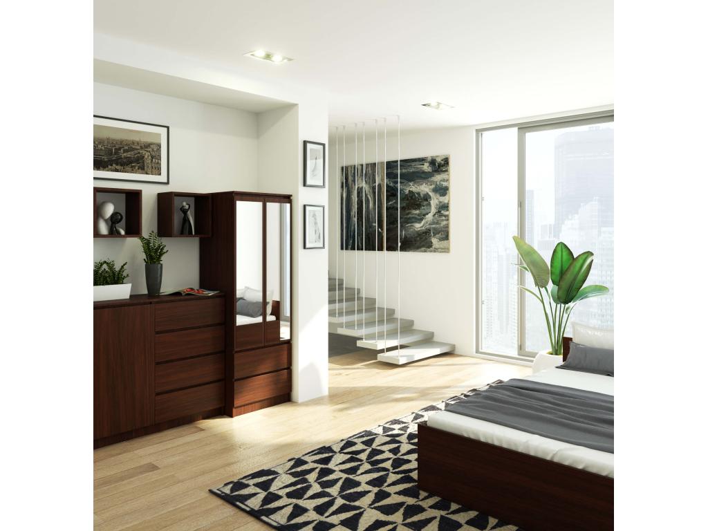 Armoire Chezlova S60 avec miroir Wengé 60 cm 2 portes 2 tiroirs façade Wengé 1 étagère 60x51x180 cm CSCZ51613