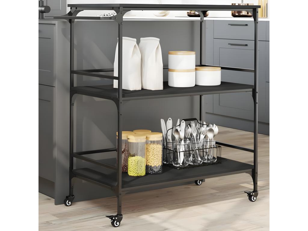 Chariot de cuisine noir 100.5x50x105 bois d'ingénierie SXXK49299