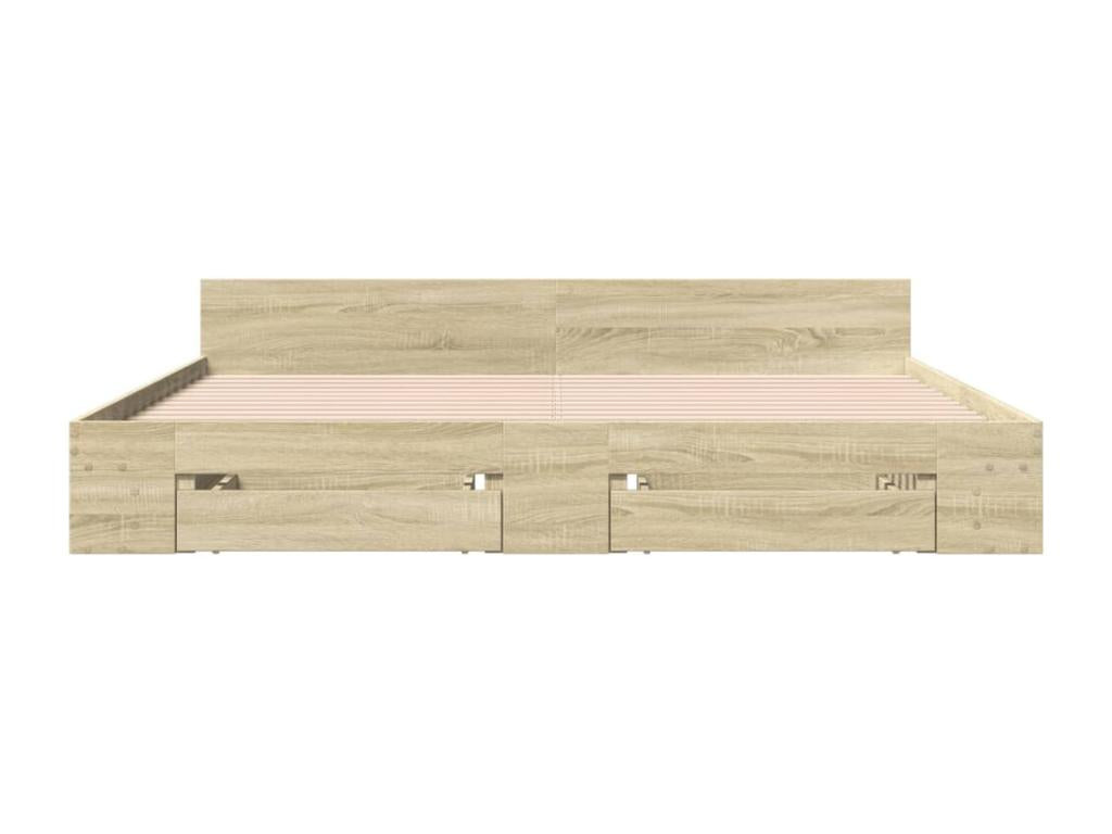 Cadre de lit à tiroirs chêne Chezlova 180x200cm bois d'ingénierie FWXE38898