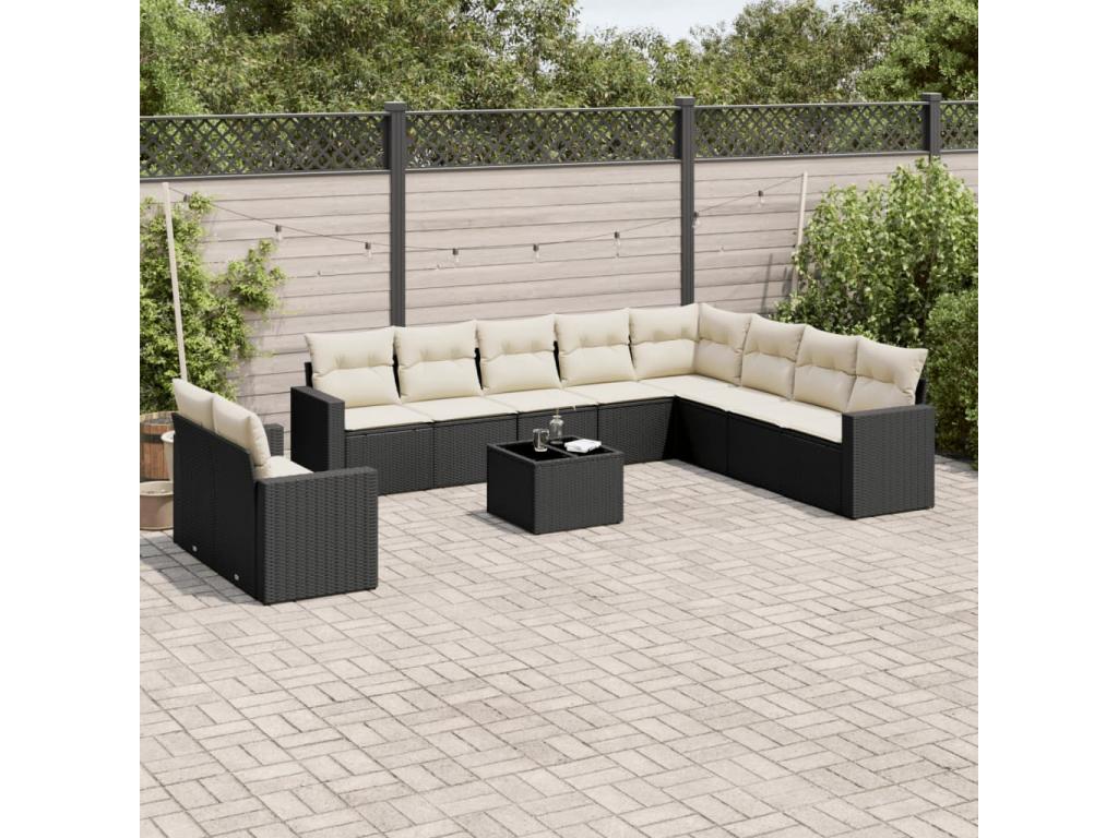 Salon de jardin 11 pcs avec coussins noir résine tressée VNGQ43961