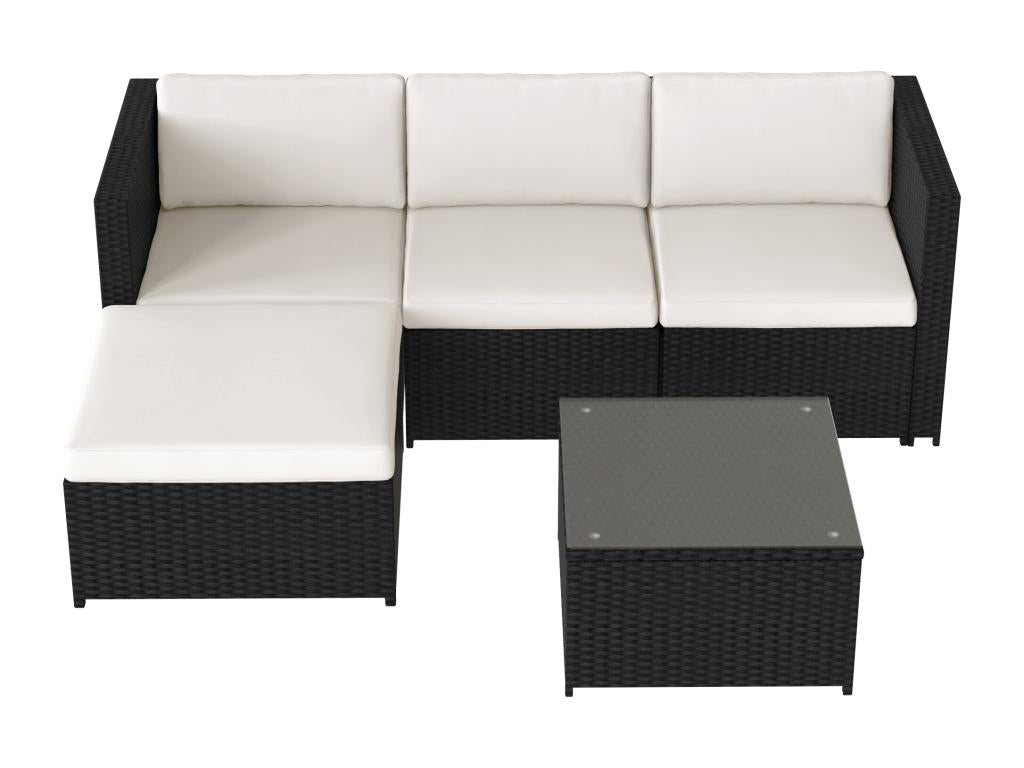 Salon de jardin d'angle 4 places en résine tressée avec table basse avec plateau en verre - 7 coussins d'assise et de dossier - noir YSMY98413