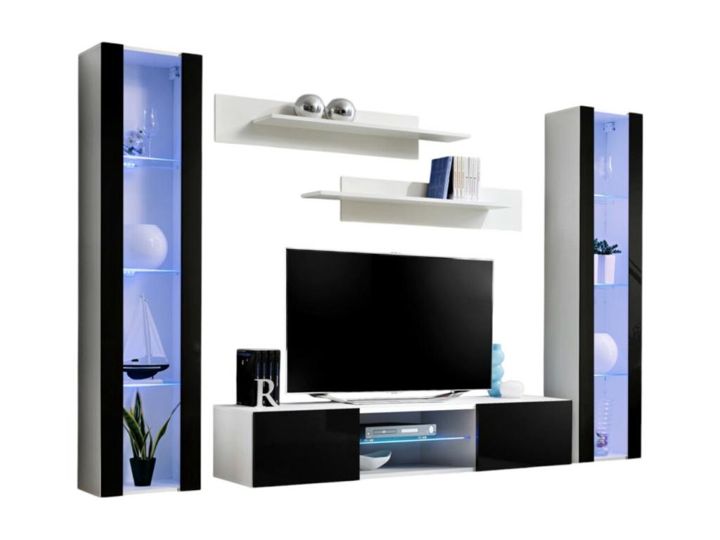 Ensemble Meuble TV FLY O2 avec LED- Couleuris blanc et noir- Meuble suspendu design pour votre salon. JLIF34774