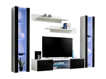 Ensemble Meuble TV FLY O2 avec LED- Couleuris blanc et noir- Meuble suspendu design pour votre salon. JLIF34774