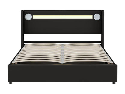 Lit coffre 160x200 cm avec tête de lit - Lecteur LED Bluetooth et Prise USB - cuir PU - Noir NGCQ48295