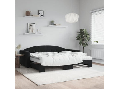 Lit de jour avec gigogne et matelas noir 90x200 cm velours QDTP50686