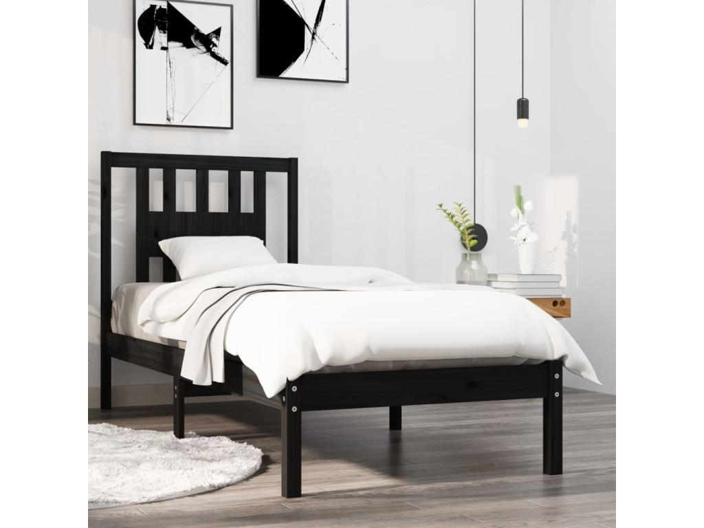Lit Noir Bois massif 75x190 Petit simple UTFT20568