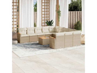 Salon de jardin avec coussins 12 pcs beige résine tressée SBVN85111