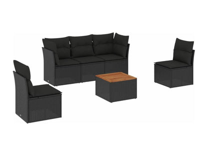 Salon de jardin 6 pcs avec coussins noir résine tressée MRBU58390
