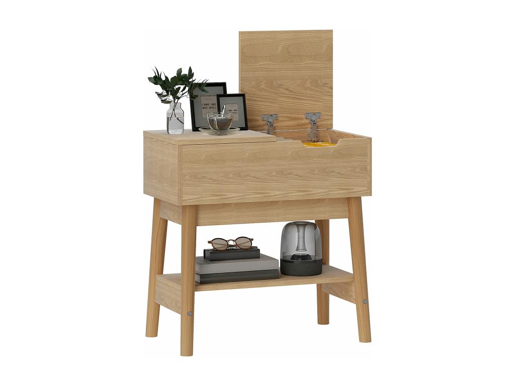 Table d'appoint bout de canapé style campagne Decohaute - coffre étagère - aspect chêne clair rotin IWAB44477