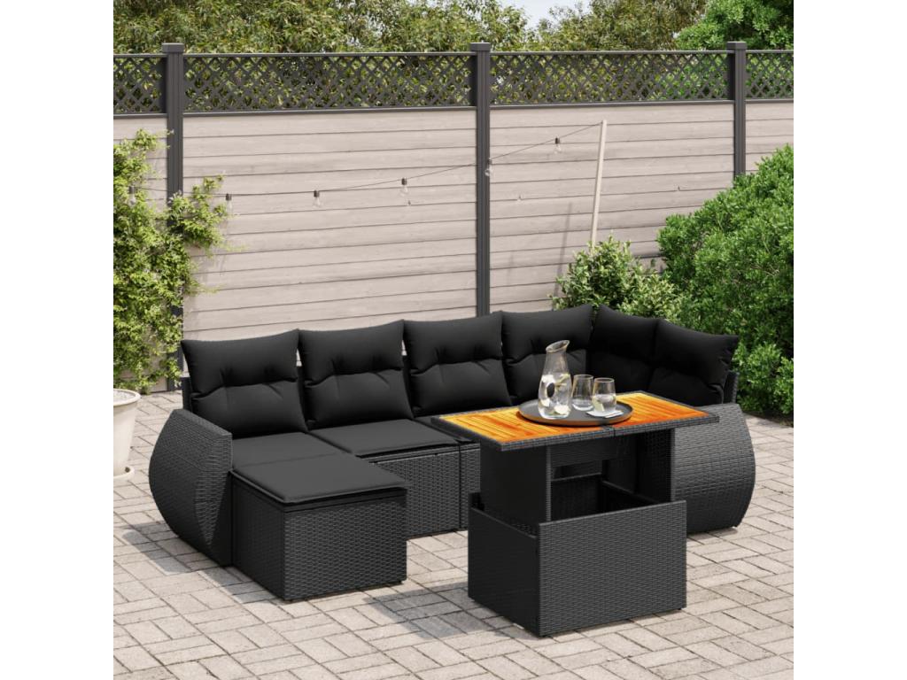 Salon de jardin 6 pcs avec coussins noir résine tressée XRHR72268