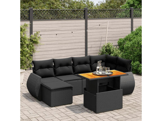 Salon de jardin 6 pcs avec coussins noir résine tressée XRHR72268
