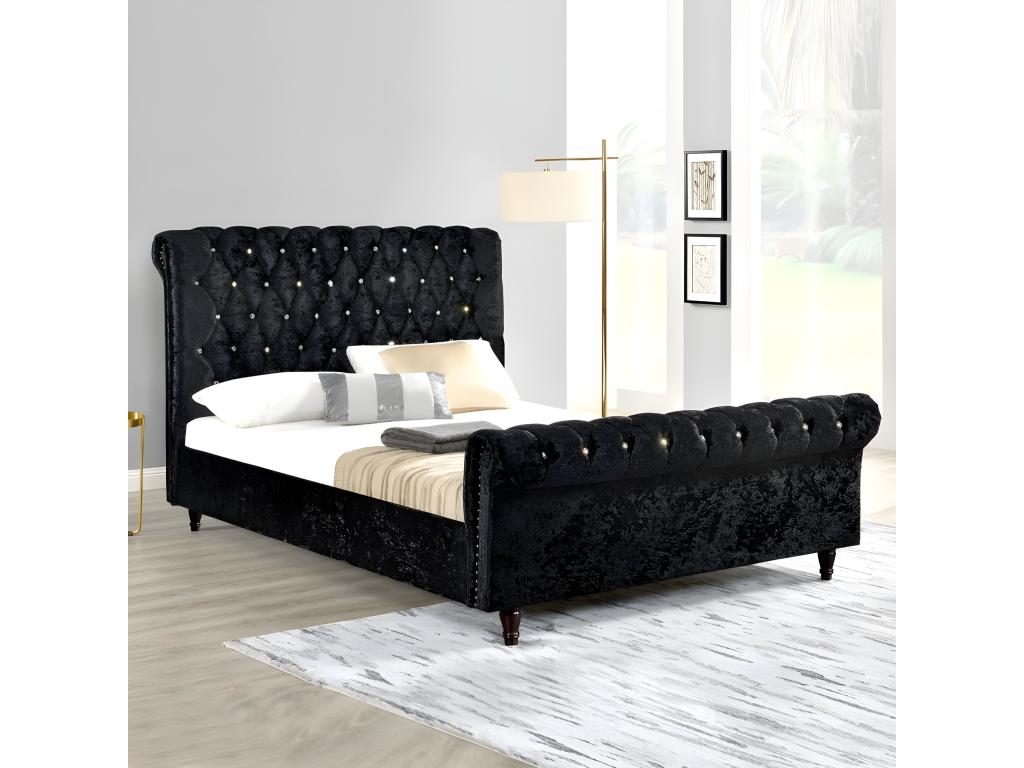 Lit Chezlova Luxe Velours - Tissu Noir - 140x190 cm UPII94439