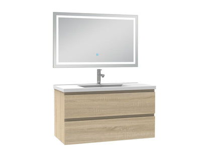 Ensemble meuble Salle de Bain 100cm Chêne Chezlova simple vasque et miroir lumineux 3 couleurs et dimmable NLEJ54886