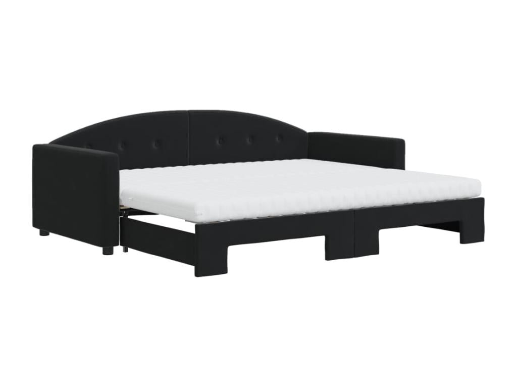 Lit de jour avec gigogne et matelas noir 90x200 cm velours QDTP50686